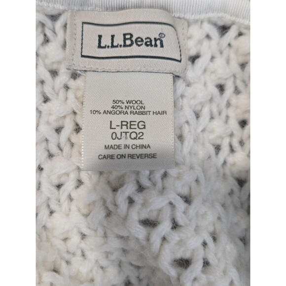 L.L.Bean Wool Angora Sweater L Cream Belted Shawl Collar Button Long Cardigan - Picture 9 of 9